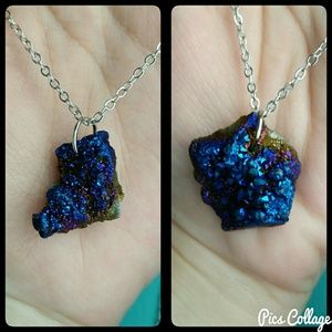 Raw Metallic Blue Druzy Crystal Necklaces